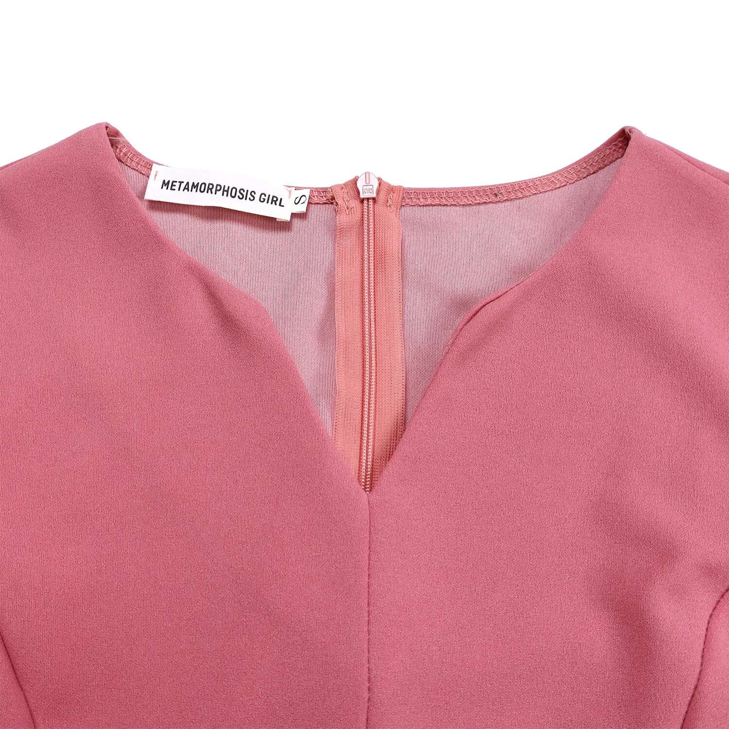 Vestido de talla grande para primavera y otoño, nuevo Color sólido a juego con cuello en V y mangas 3/4, vestido de estilo elegante ajustado para ir al trabajo a la moda - details 14