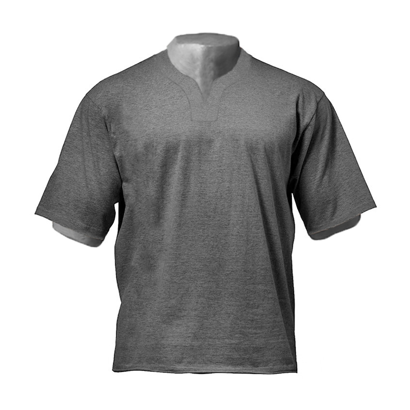 None - Gimnasio simple de algodón de la ropa de Fitness para hombres de gran tamaño T camisa con cuello en V ropa informal estilo Hip Hop suelto media manga camiseta culturismo camiseta