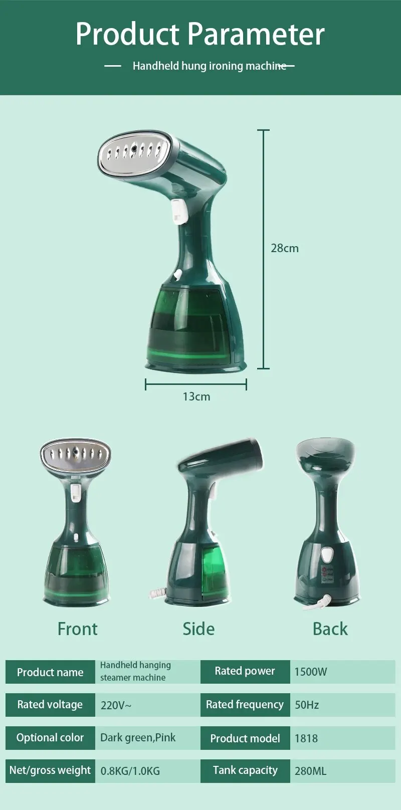 Garment Steamers 280ml Handheld Fabric Steamer 7 Holes 20 Seconds Fast-Heat 1500W Garment Steamer for Home Travelling Portable_voghion.com