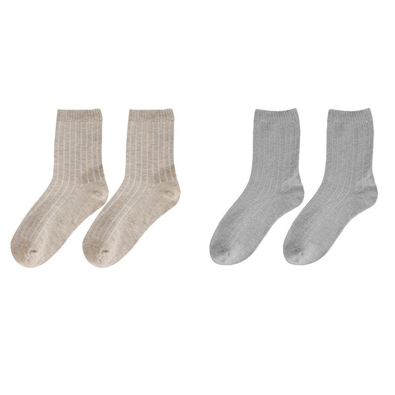 ECMLN - Calcetines de algodón a rayas verticales para mujer, medias cálidas y transpirables resistentes al desgaste, Color sólido, 2 pares, Otoño e Invierno