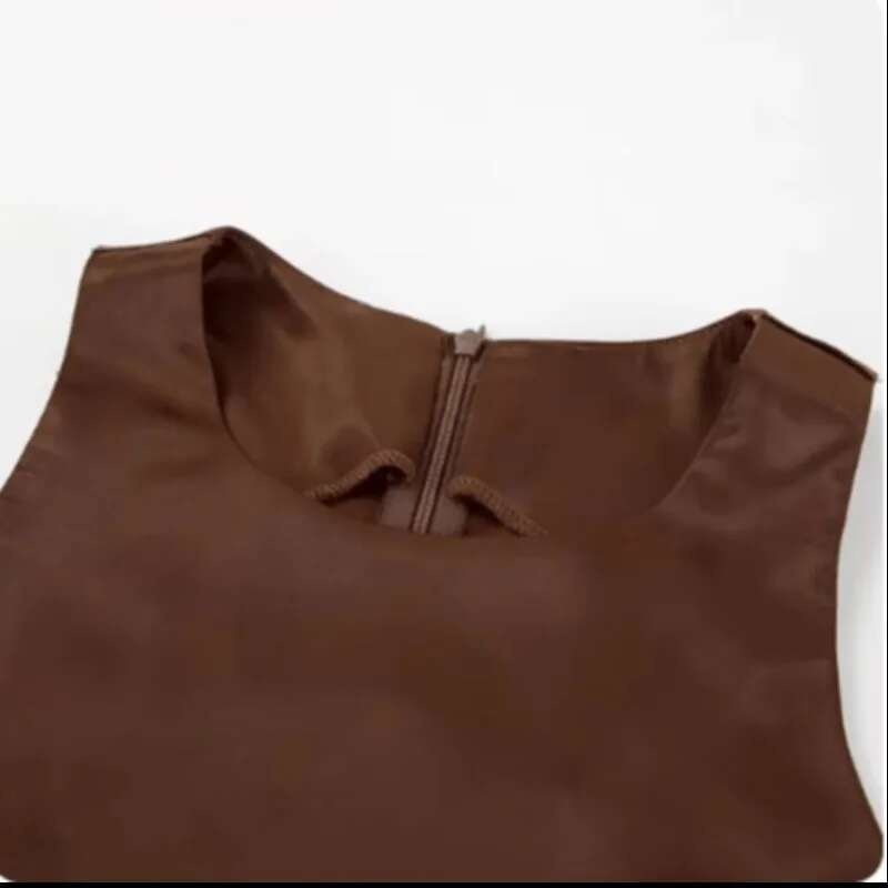 Vestido Midi elegante de satén sin mangas para mujer, vestidos ajustados a la moda de Color sólido con cuello redondo, Vestido de fiesta callejero elegante para mujer 2024 - details 1