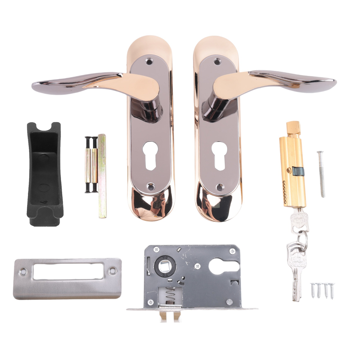 Juego De Manilla De Puerta Interior En Placa Trasera Con Cerradura Y Bisagras Antiguas, Apto Para Todo Tipo De Puertas De Madera, 190 X 40 Mm, Placa Trasera 22SL38KYANT