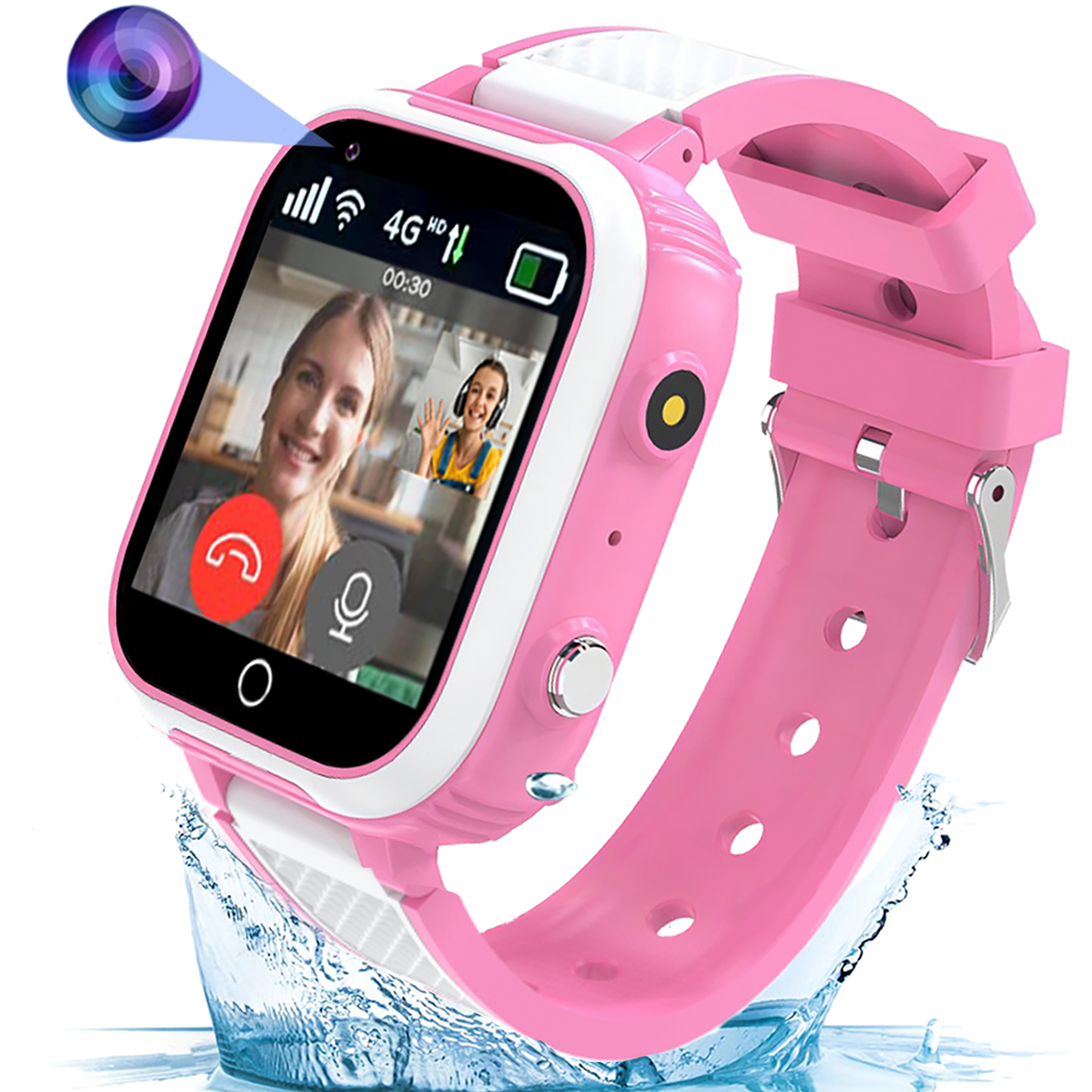 Reloj Inteligente Niño 4G_ Smartwatch Niños con Videollamada Chat GPS Localizador y Llamadas SOS_ Juego Cámara Despertador Impermeable Modo Clase_Regalos para Niñas Niños Rosa