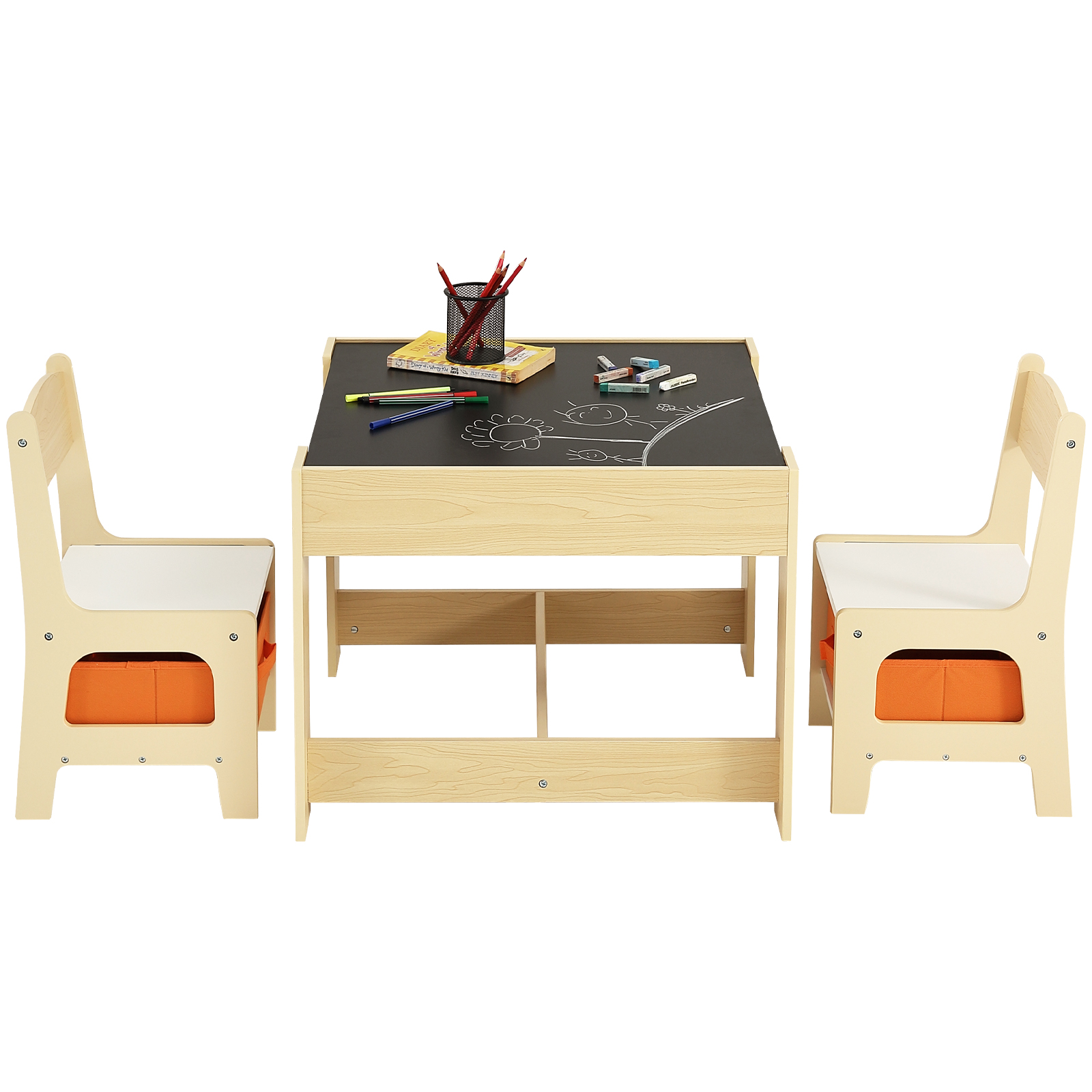 SucceBuy Kids Table and Chair Set_ Wooden Activity Table with Storage Boxes_ Ideal for Toddlers Art_ Craft_ Reading