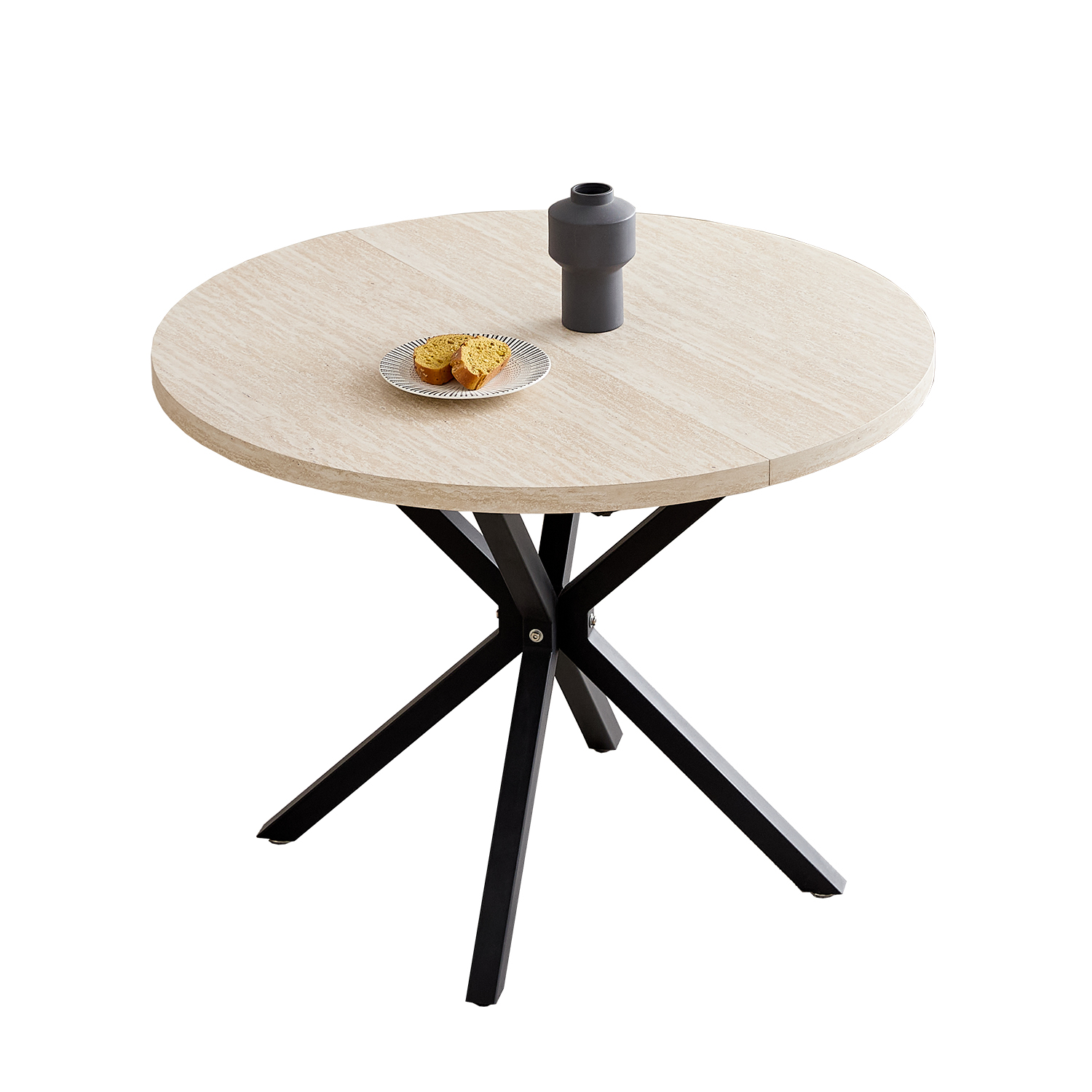Nordic Round Dining table with Wooden Lid and Steel Frame Coffee Tables Living Room Office Home Furniture 100CM_  for 4-6 people