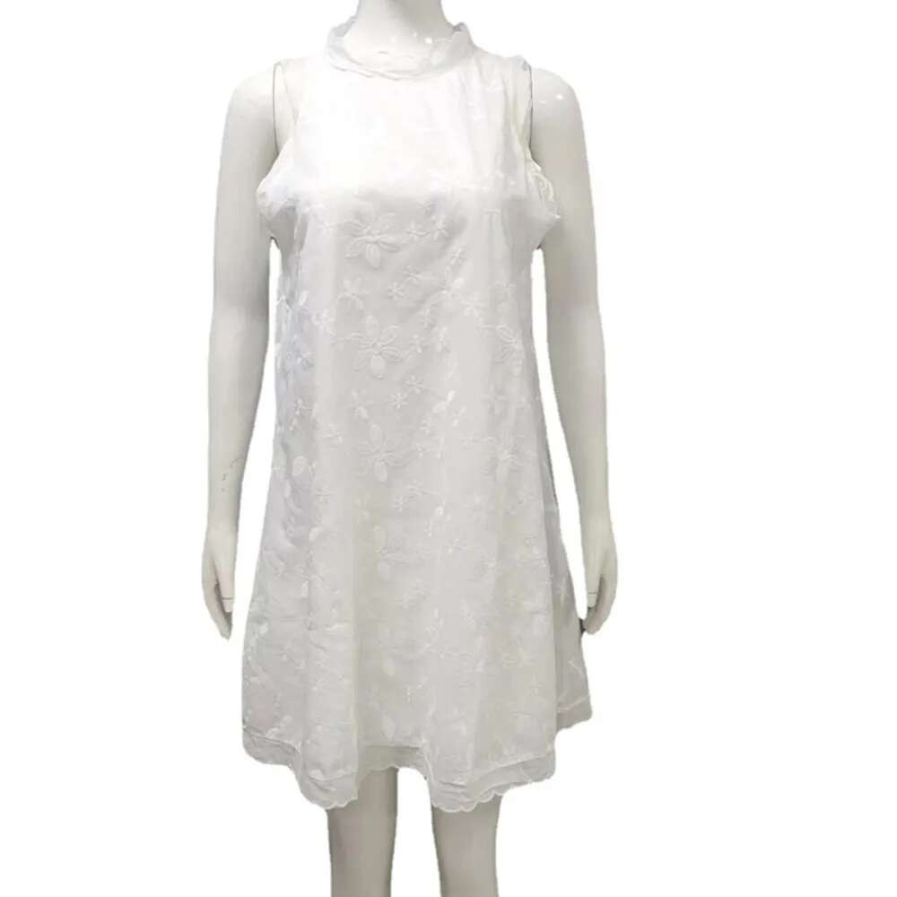 Vestido Mini de Encaje Blanco Elegante Moda Verano 2024 para Mujeres Vestido Corto Chic Suelto con Sin Mangas - details 6