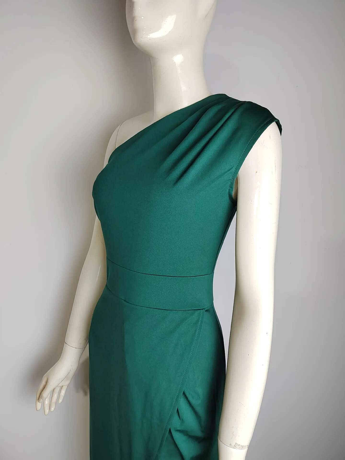 Vestido de Fiesta de Hombro Cautivador Color Sólido, Cuello Dobladillo, Vestido de Cuerpo Moldado con Abertura Moda para Mujeres - details 18