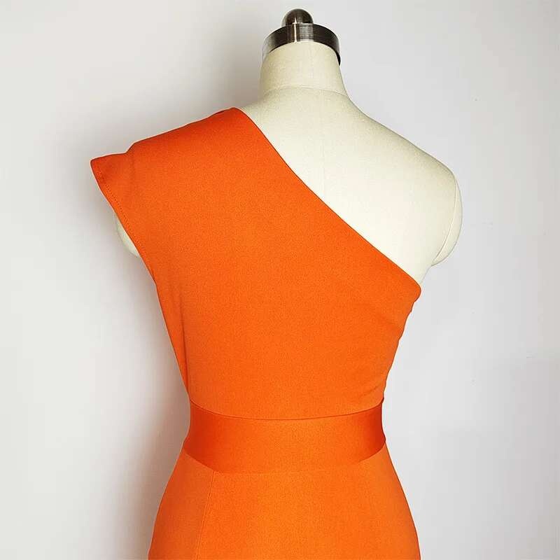 Vestido de Fiesta de Hombro Cautivador Color Sólido, Cuello Dobladillo, Vestido de Cuerpo Moldado con Abertura Moda para Mujeres - details 8