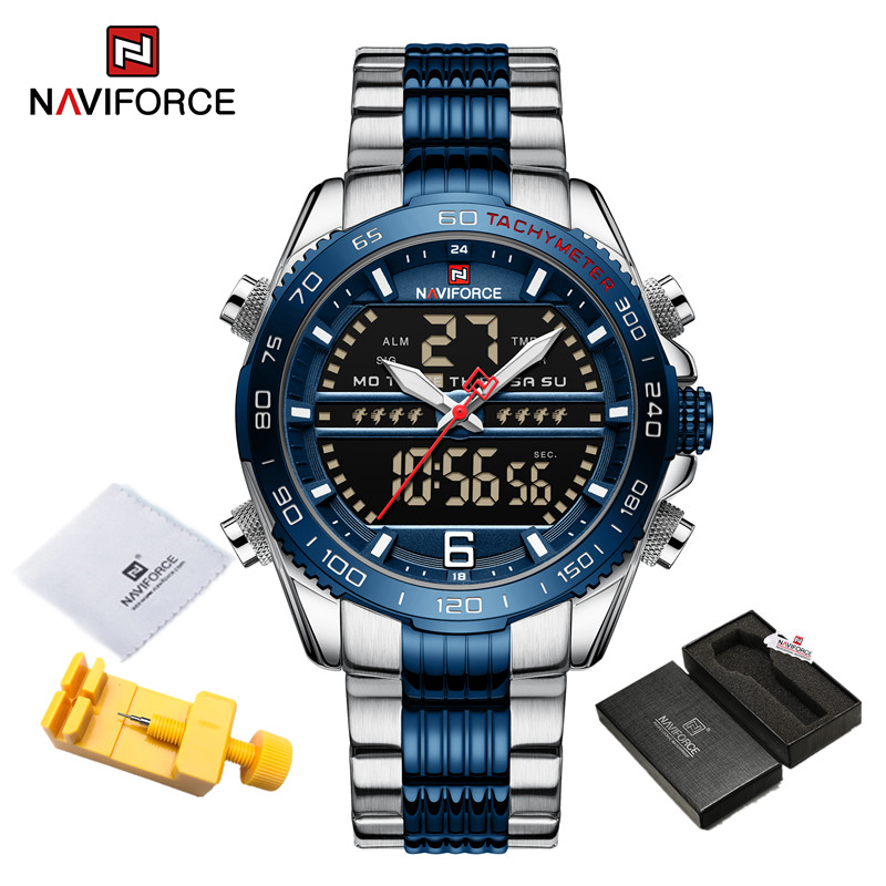 NAVIFORCE Relojes deportivos impermeables de cuero para hombre, reloj  analógico digital, de lujo, casual, de doble hora