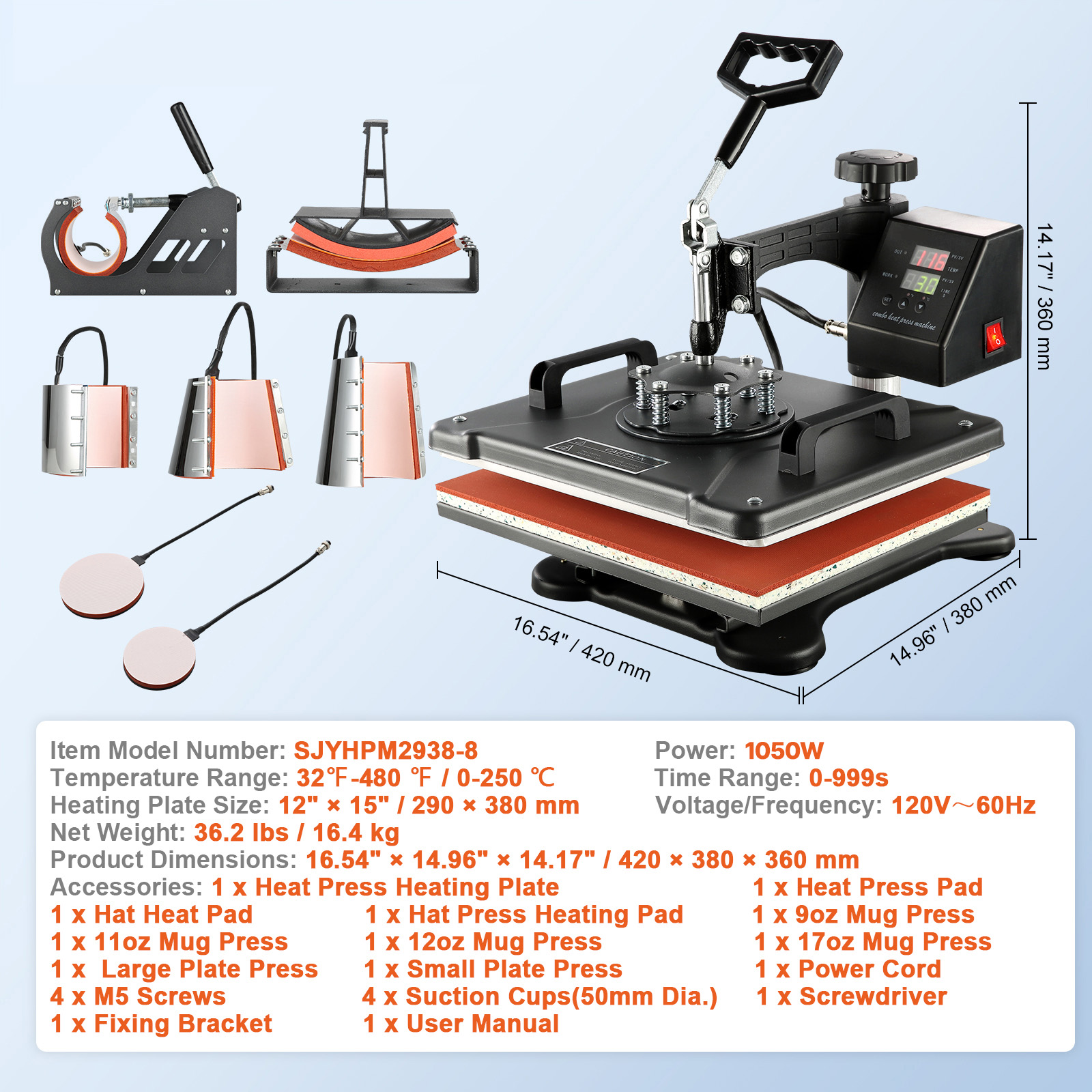 SucceBuy Heat Press Machine,T-Shirt Press for Mug, Hat, Plate, and Sublimation Printing, Multifunctional