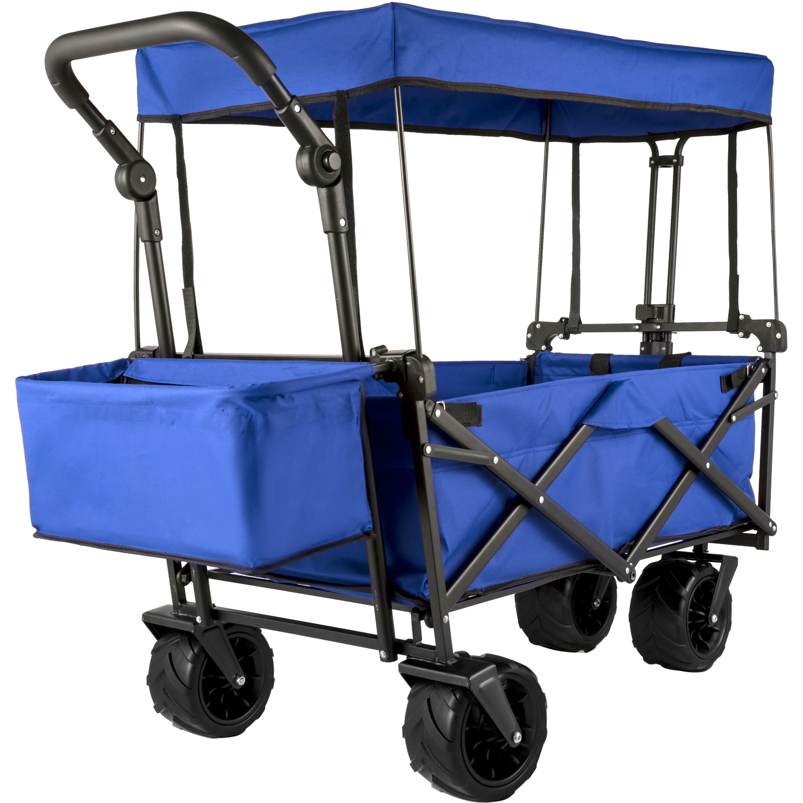 SucceBuy Folding Wagon Cart, Collapsible Garden Cart with Shade, Beach Utility,Portable Folding Wagon for Beach, Garden, Sports