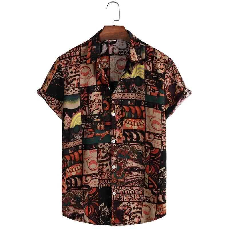 Hombres de manga corta con estampado hawaiano retro de los años 90, camisa de playa tropical para vacaciones, camisas sueltas casuales para hombres - details 4