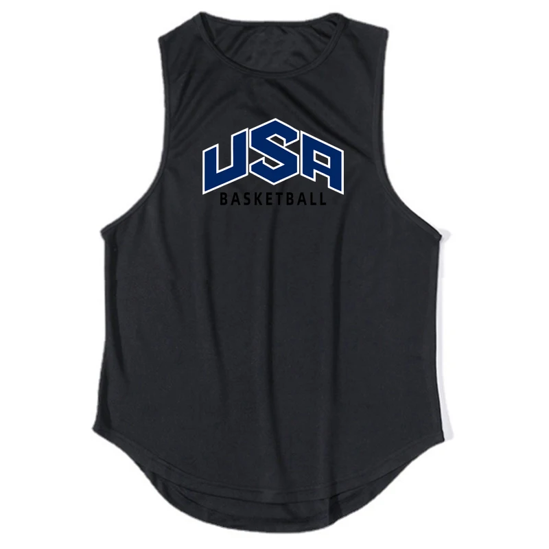 Muscleguys - Camiseta sin mangas deportiva de secado rápido para hombre, ropa de gimnasio de alta calidad con logotipo de la letra de baloncesto de EE. UU., ropa deportiva de Culturismo