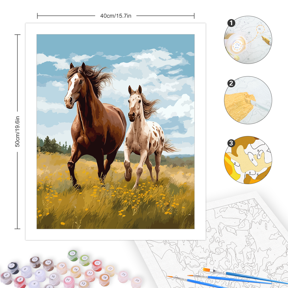 RUOPOTY - RUOPOTY-Kit de pintura acrílica por números para adultos, cuadro de caballo, Animal, manualidades Diy hechas a mano, decoración del hogar, 40x50cm