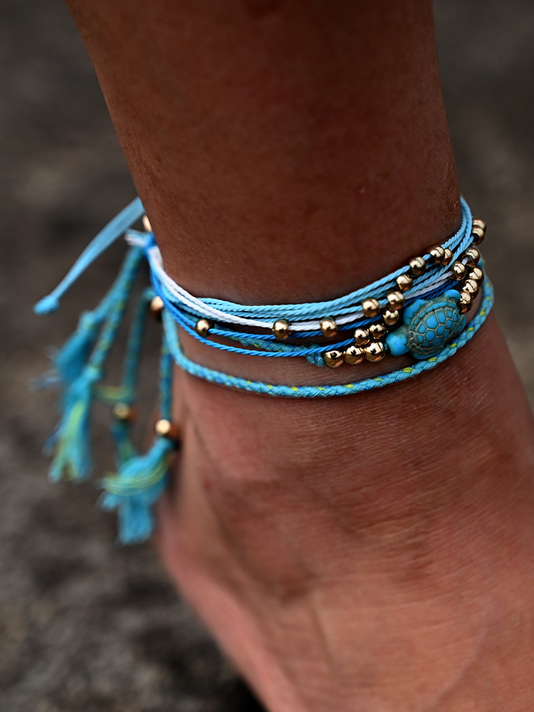 Accesorio Playa Verano Mujer Pulsera De Tobillo Estilo Boho Con Estrella De Mar Y Tortuga - Turquesa, Ajustable, Ideal Para Playa Tobillera Estrella Mar Turquesa
