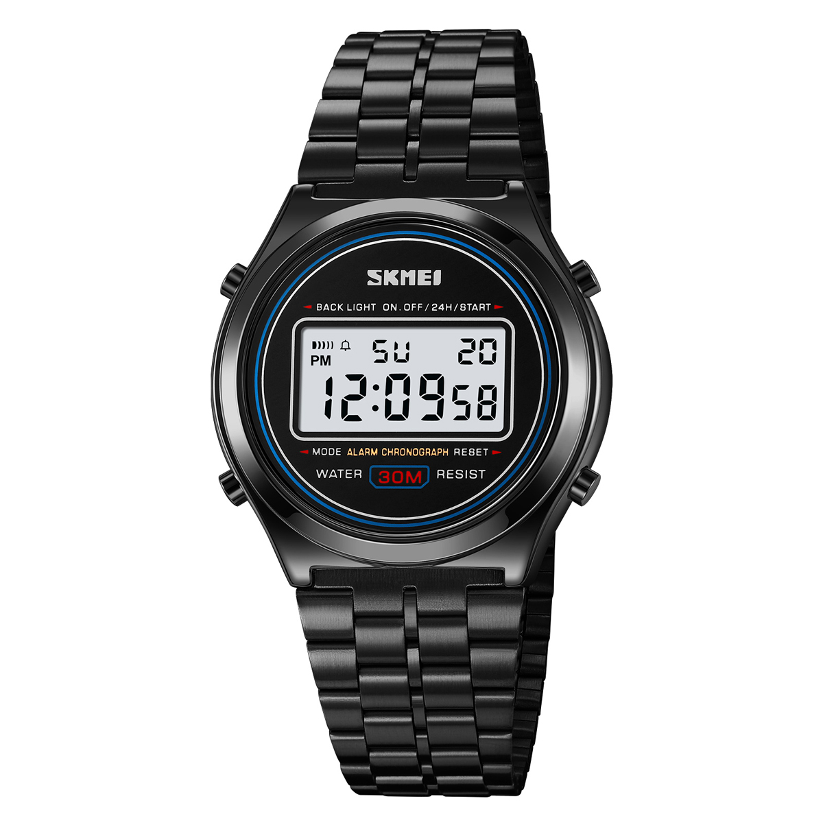SKMEI - SKMEI-reloj deportivo Digital para hombre, cronómetro con pantalla de luz trasera de acero inoxidable, de lujo, resistente al agua, con alarma de Fecha