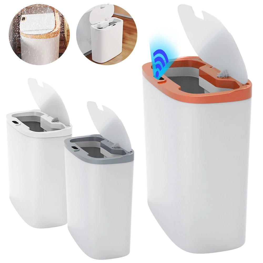 Cubo de basura inteligente con sensor inteligente, para cocina, baño,  inodoro, inducción automática, impermeable, con tapa/blanco/13L