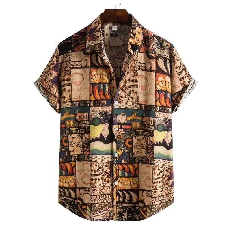 Hombres de manga corta con estampado hawaiano retro de los años 90, camisa de playa tropical para vacaciones, camisas sueltas casuales para hombres - details 5