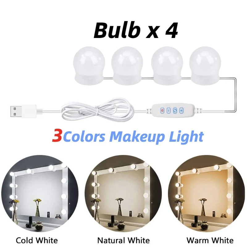 Luces de tocador para espejo, 16 bombillas LED, luces de maquillaje  Hollywood, 3 modos de color, brillo regulable, enchufar, pegar, para  tocador