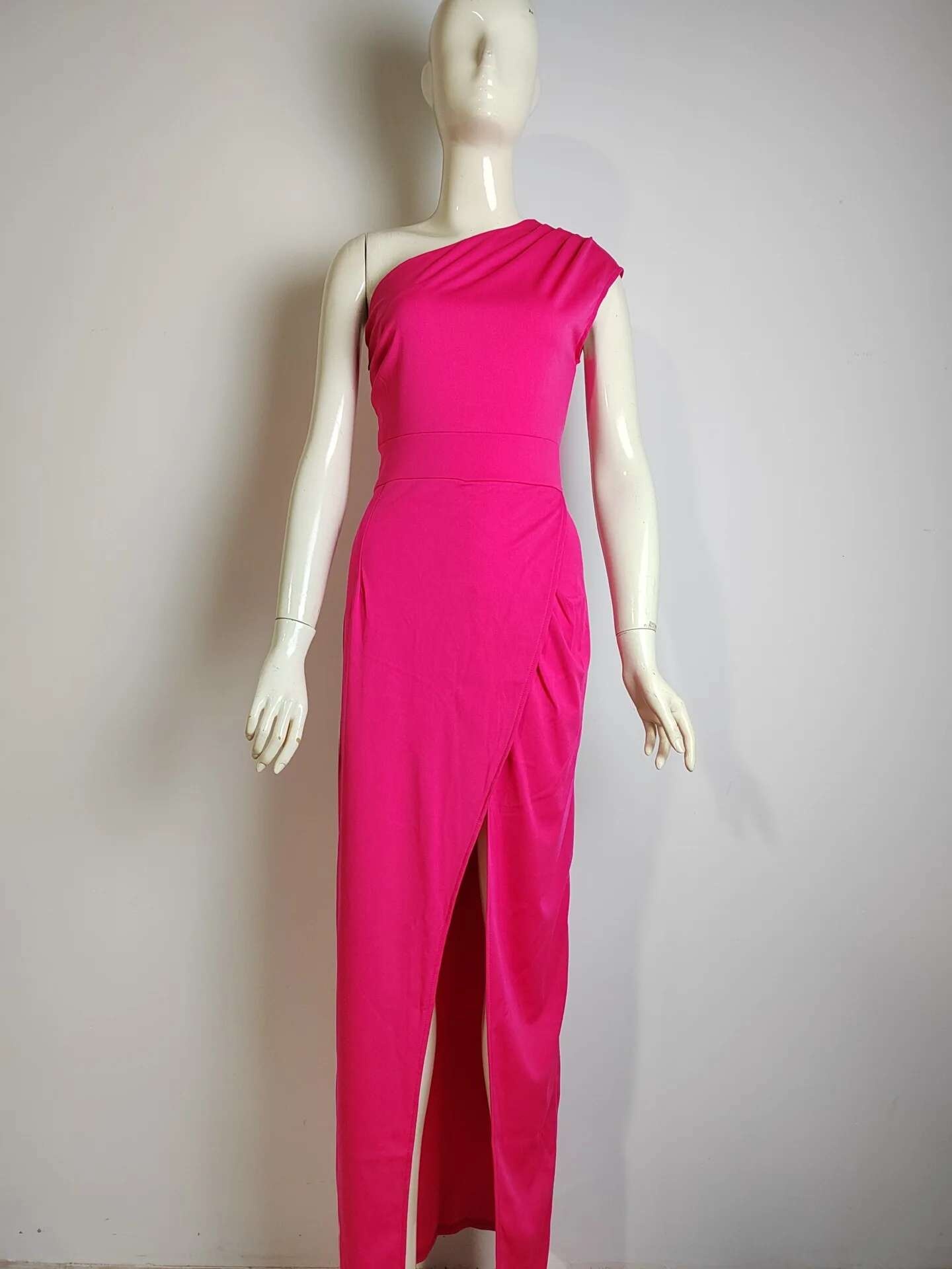 Vestido de Fiesta de Hombro Cautivador Color Sólido, Cuello Dobladillo, Vestido de Cuerpo Moldado con Abertura Moda para Mujeres - details 9