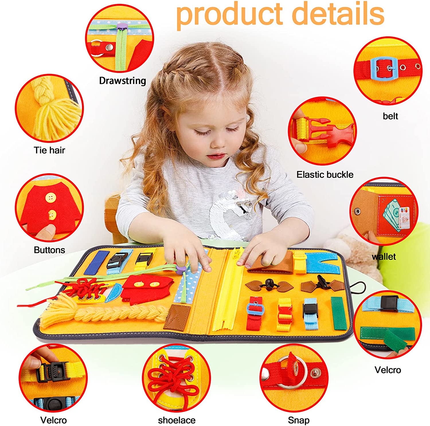 Libro Montessori para bebé, libro de tela ocupado, enseñanza básica de  habilidad vital