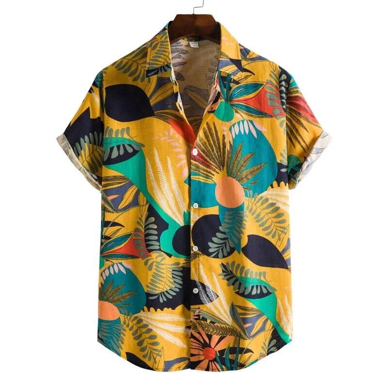 Hombres de manga corta con estampado hawaiano retro de los años 90, camisa de playa tropical para vacaciones, camisas sueltas casuales para hombres - details 3