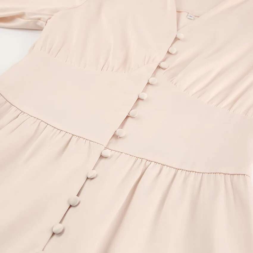 2024 Otoño/Invierno falda larga occidental para mujer con cuello en V manga acampanada botón satén Palacio cintura vestido Retro para mujer - details 45