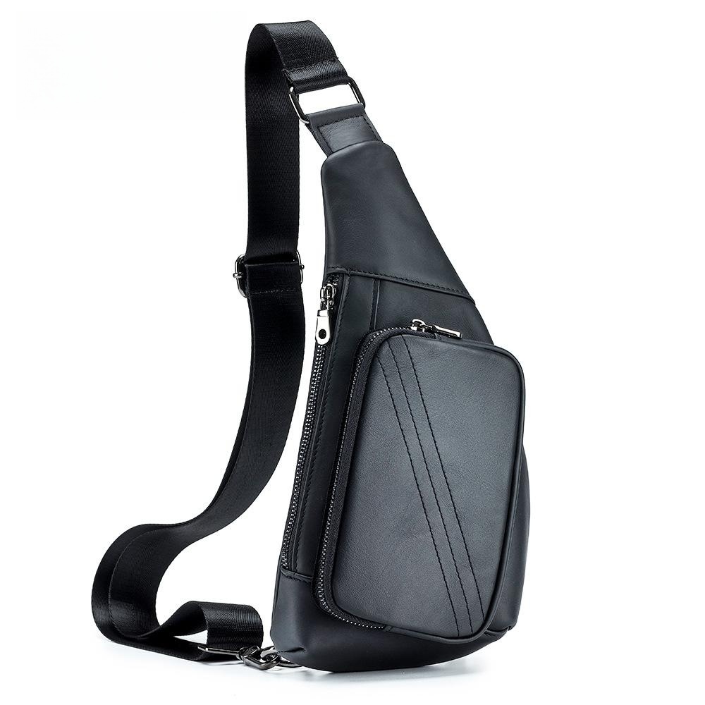 Bolso bandolera para hombre, mochila de hombro de cuero para negocios,  bolsa cruzada de viaje para campus con puerto de carga USB, Negro -, Classic
