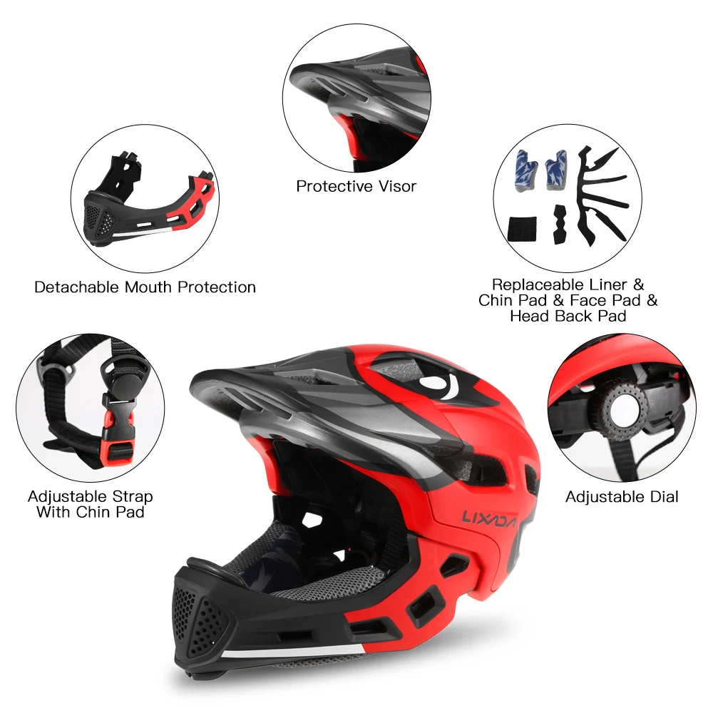 Casco Bici Bambini Lixada 2 In 1 Regolabile - Trasformabile Da Mezzo A Integrale Con Protezione Mento Rimovibile
