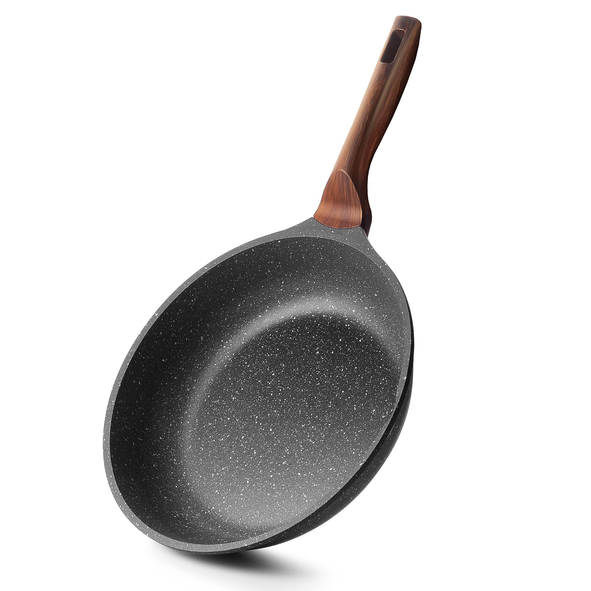 RIOVARM 28 cm Non-stick Frying Pans, Induction Pannenkoekenpan without PFOA, Granite Egg pans with Woodgrain bakelite handle, Marble Stone pan, Suitable for gas