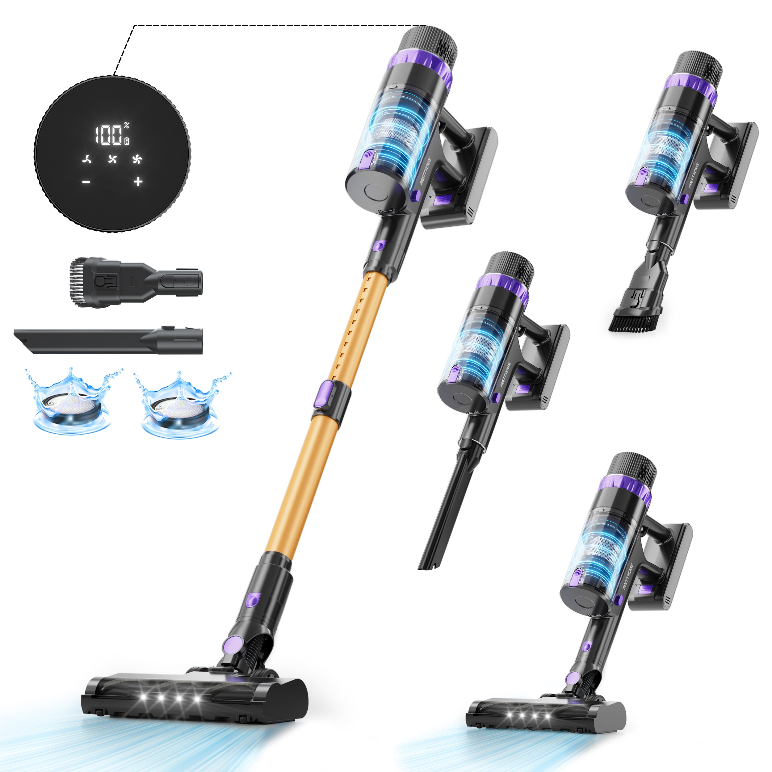 PrettyCare V900 Removable Battery Handheld Vacuum 52000PA Suction Power Vacuum Cleaner LED Touch Display Cordless Vacuum Cleaner  For Home Car Pet Hair
