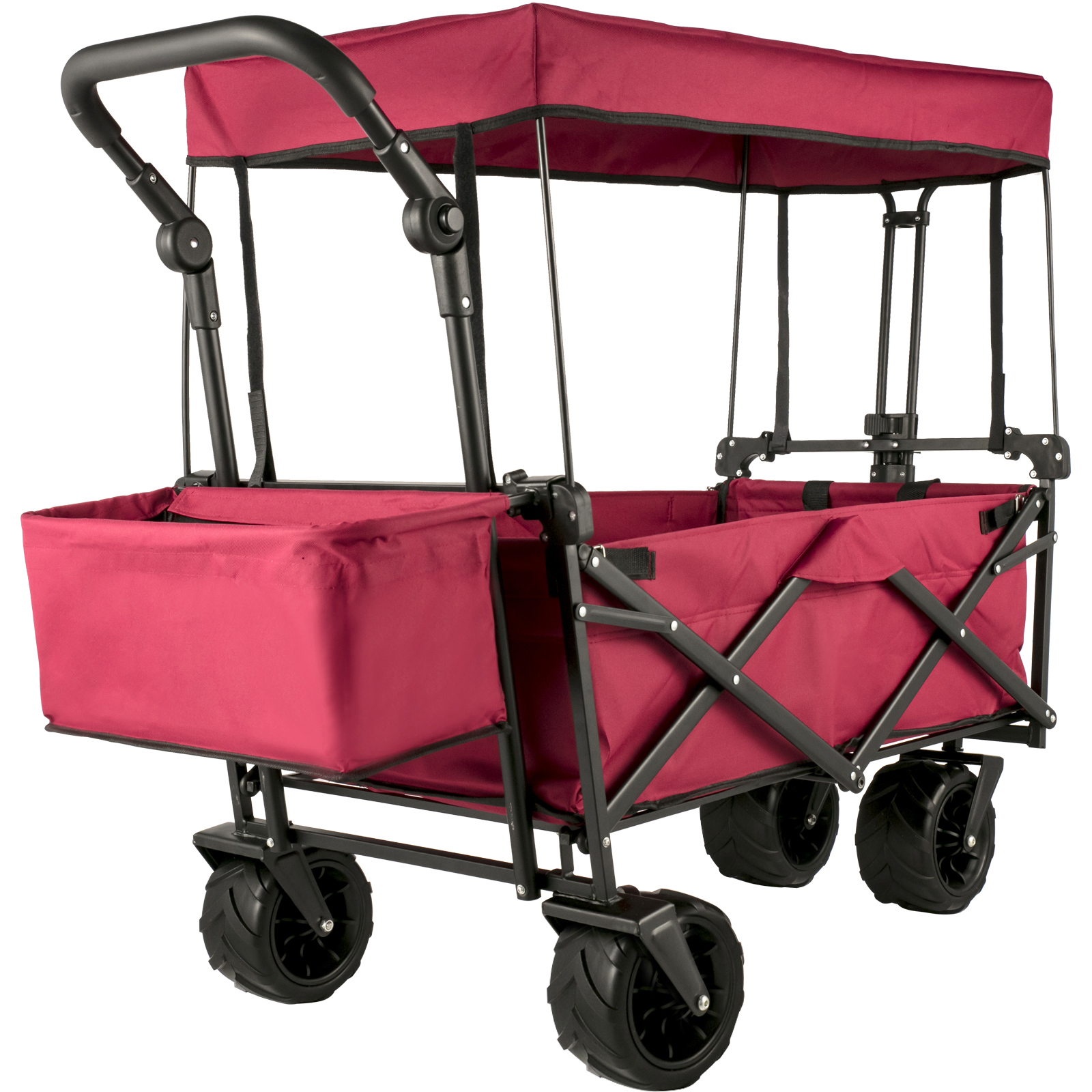 SucceBuy Folding Wagon Cart, Collapsible Garden Cart with Shade, Beach Utility,Portable Folding Wagon for Beach, Garden, Sports