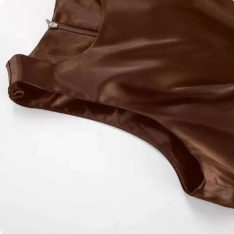 Vestido Midi elegante de satén sin mangas para mujer, vestidos ajustados a la moda de Color sólido con cuello redondo, Vestido de fiesta callejero elegante para mujer 2024 - details 3