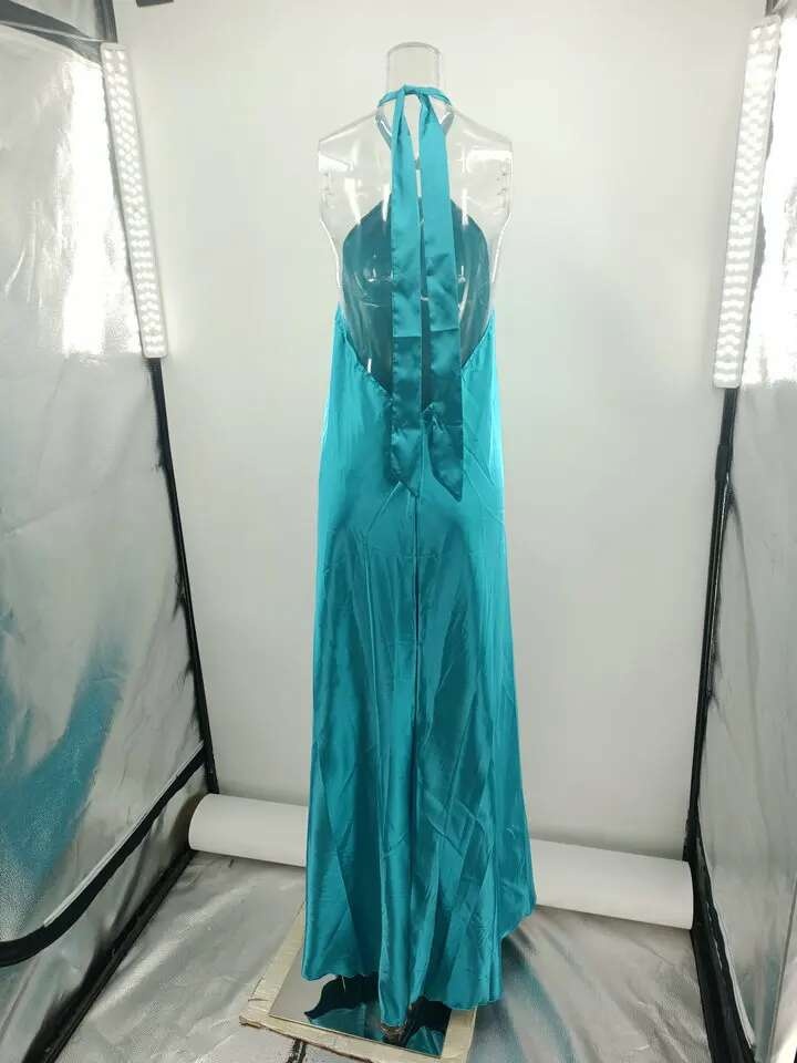 Elegante Vestido de Noche de Satén con Halter Neck Holgado Moda de Verano A-e - details 12