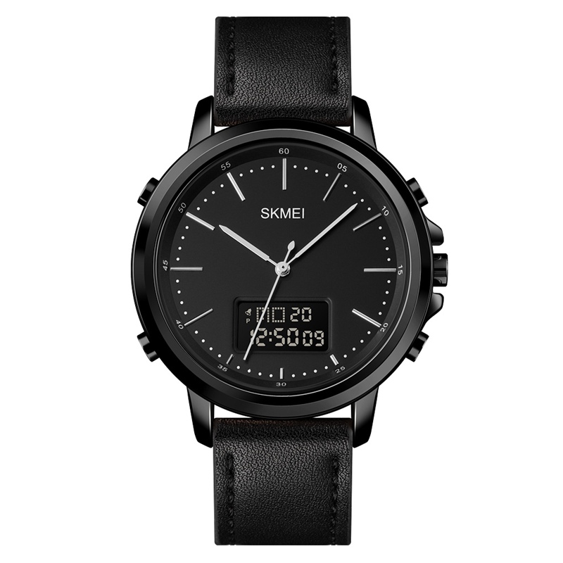 Reloj Deportivo de Doble Pantalla SKMEI Cronómetro con Alarma Digital Correa de Cuero Falsa