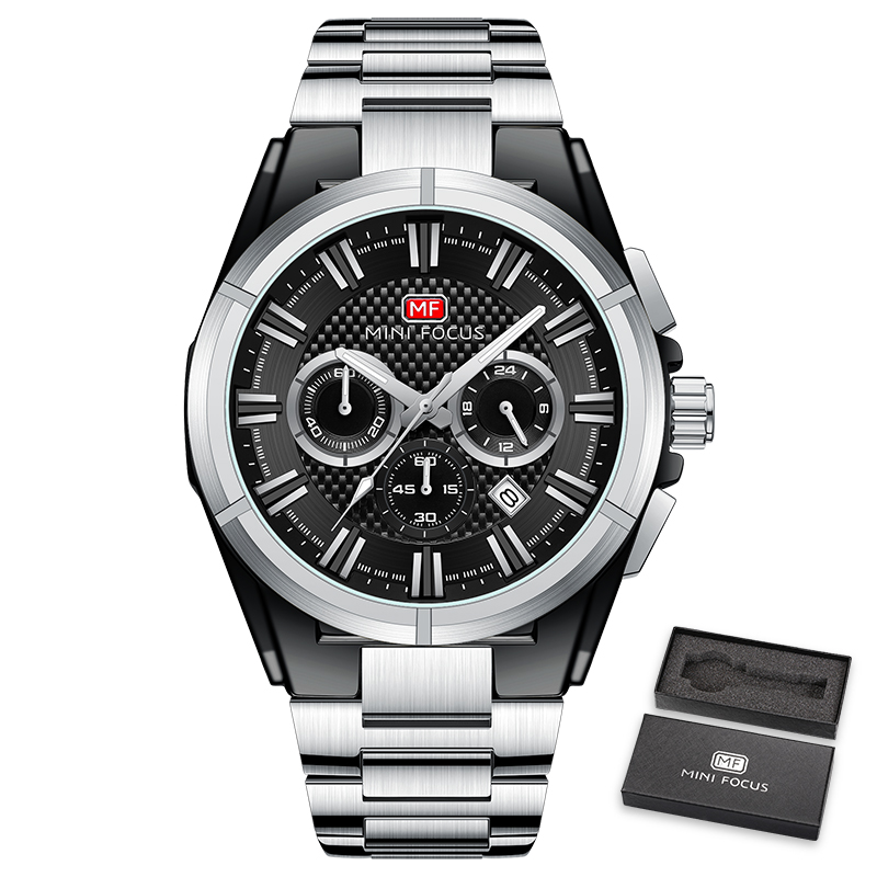 MINI FOCUS Mens Business Casual Quartz Watch Luminous Stainless Steel Strap 30M Water Resistant Wristwatch