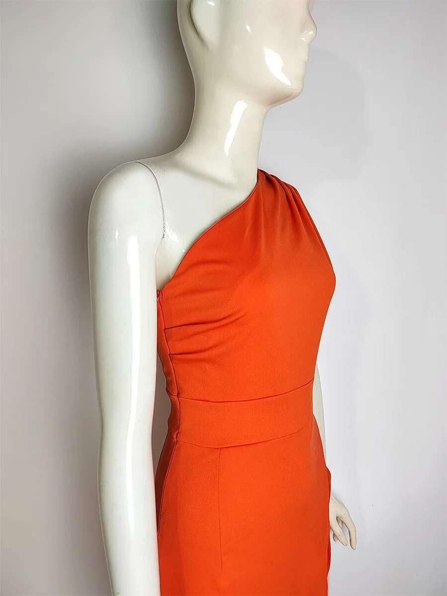 Vestido de Fiesta de Hombro Cautivador Color Sólido, Cuello Dobladillo, Vestido de Cuerpo Moldado con Abertura Moda para Mujeres - details 4