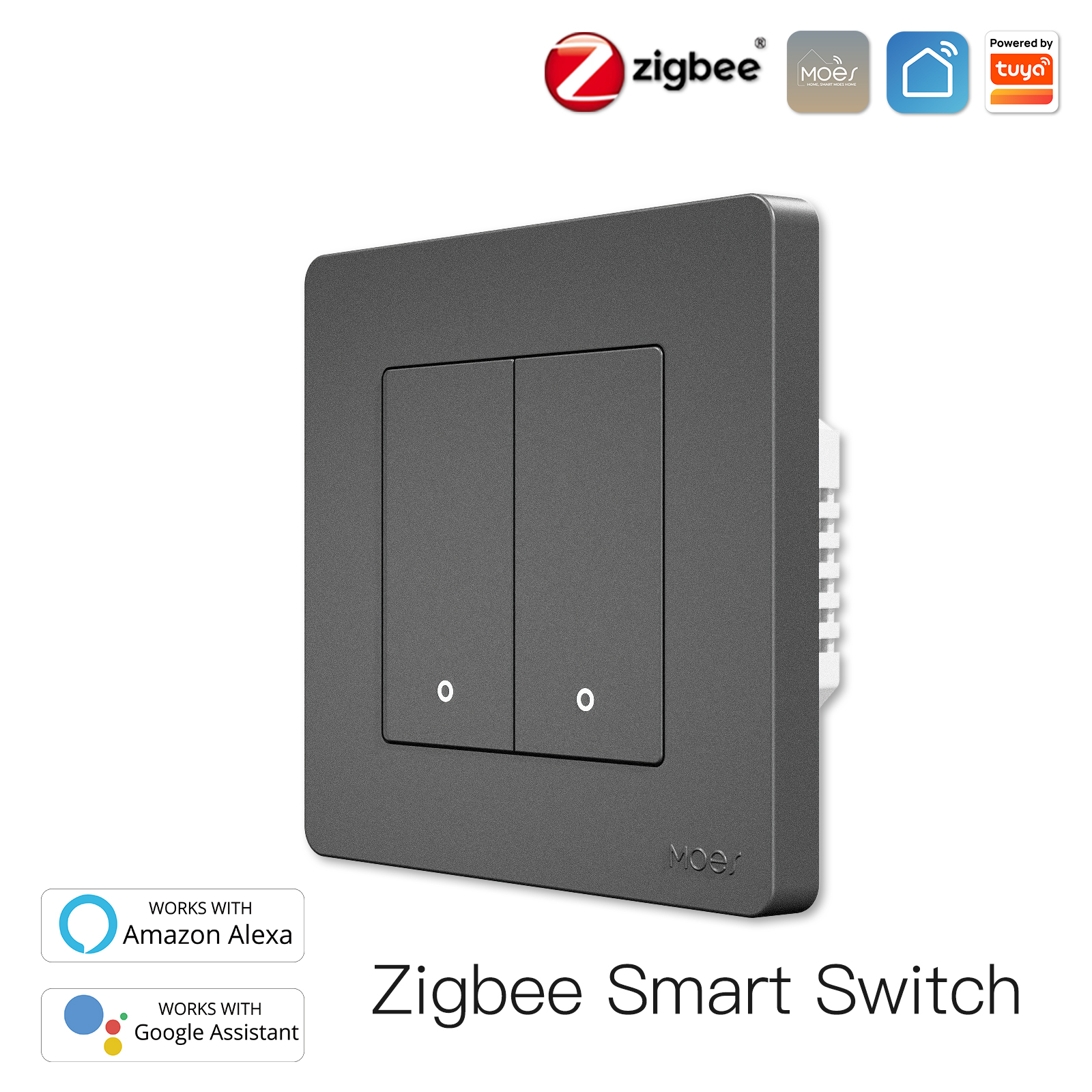  MOES ZigBee - Interruptor de luz de pared táctil inteligente,  requiere Tuya ZigBee Hub, sin cable neutro/cableado N+L, sin condensador,  Smart Life Tuya control remoto de 2/3 vías, funciona con Alexa 