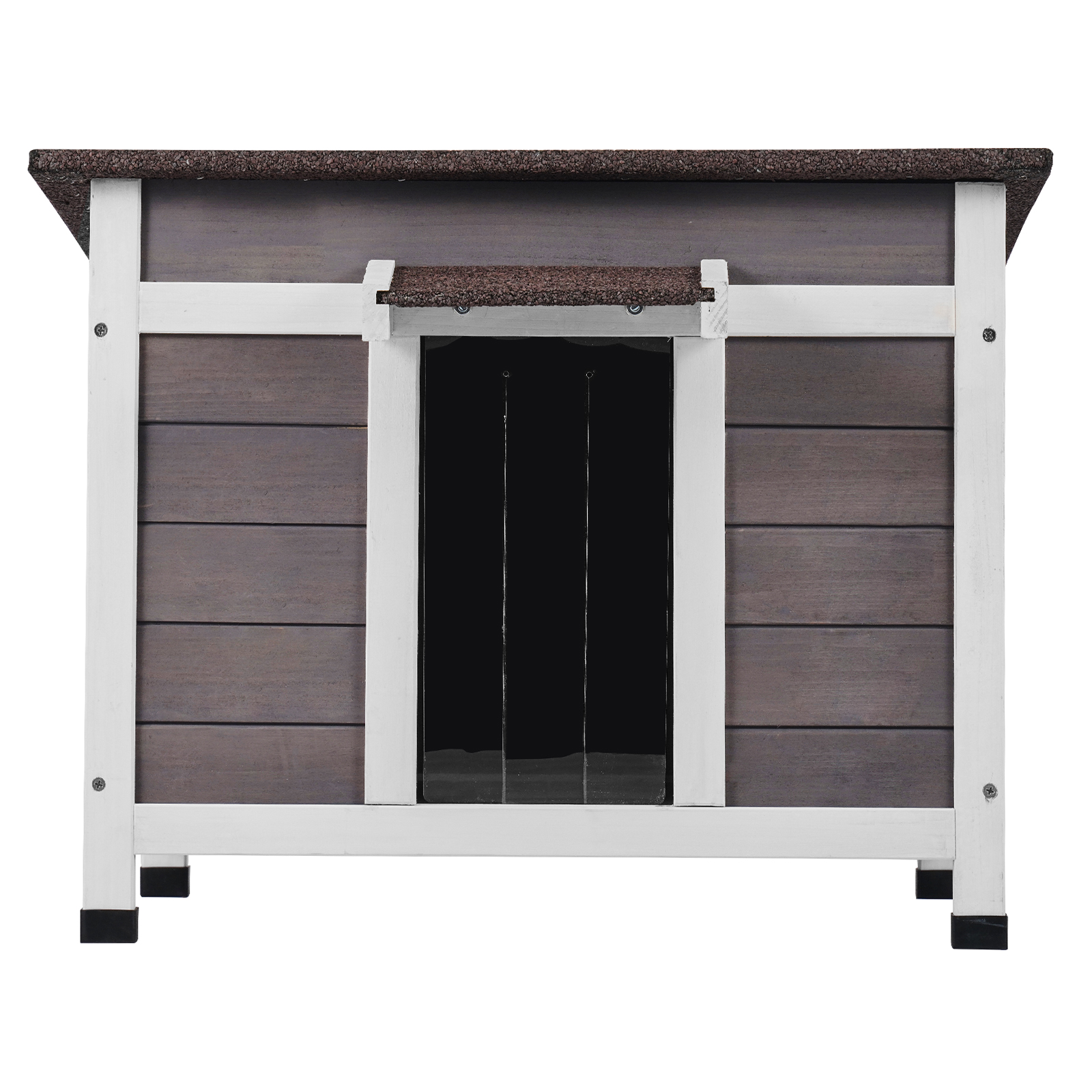 SucceBuy Outdoor Cat House Weatherproof_ Feral Cat Shelter for Multiple Cats_ Outdoor Wooden Cat Rabbit House with a Window_ Open Roof and PVC Door Flaps_ 24