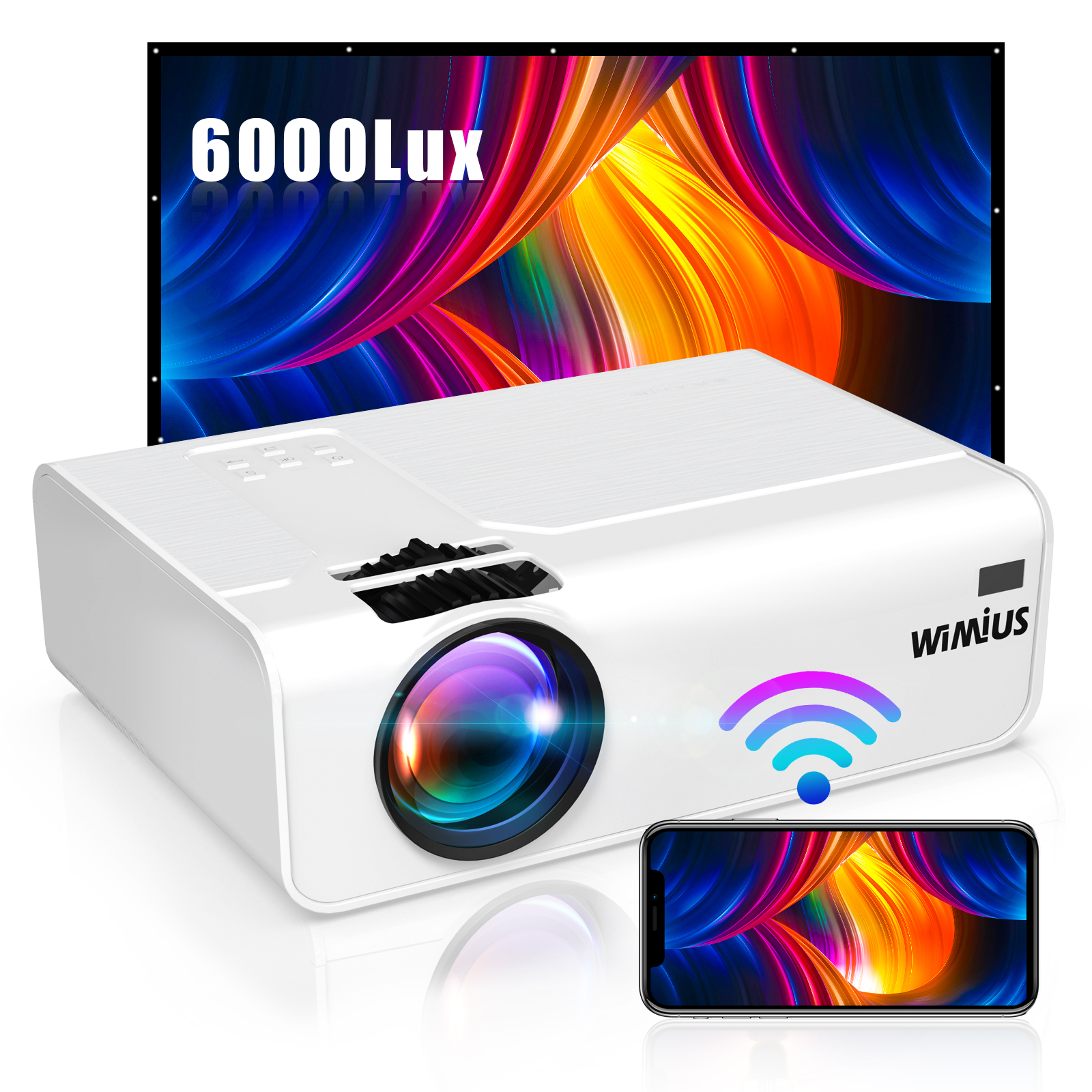 Wimius-proyector portátil P63 para cine en casa, 1080P, 16000 lúmenes,  Android 9,0, WiFi, 6 y 4P Keystone
