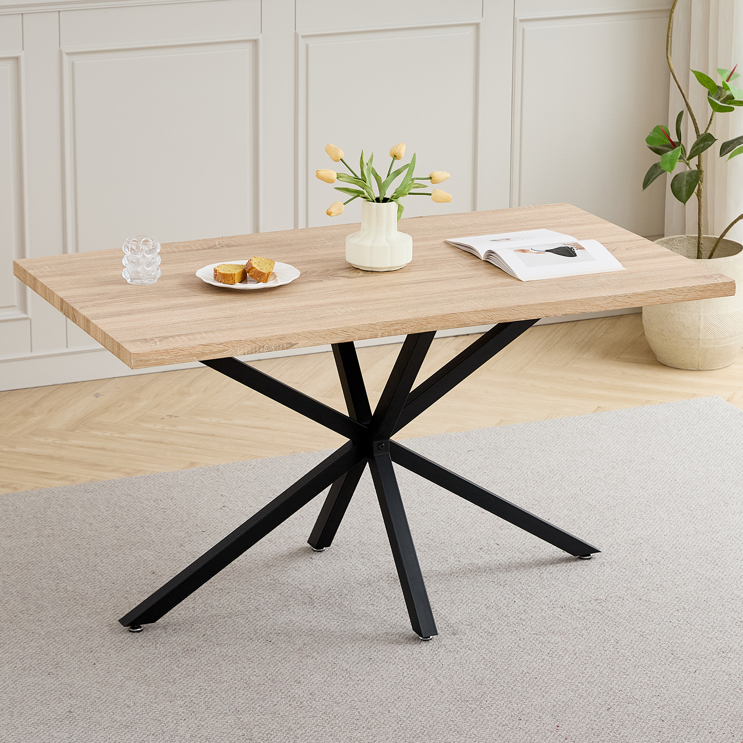 EGOONM Modern Minimalist Rectangular Dining Table With Metal Base_ For 4 - 6 People_ Suitable For Kitchen/Dining Room_ 140*80cm