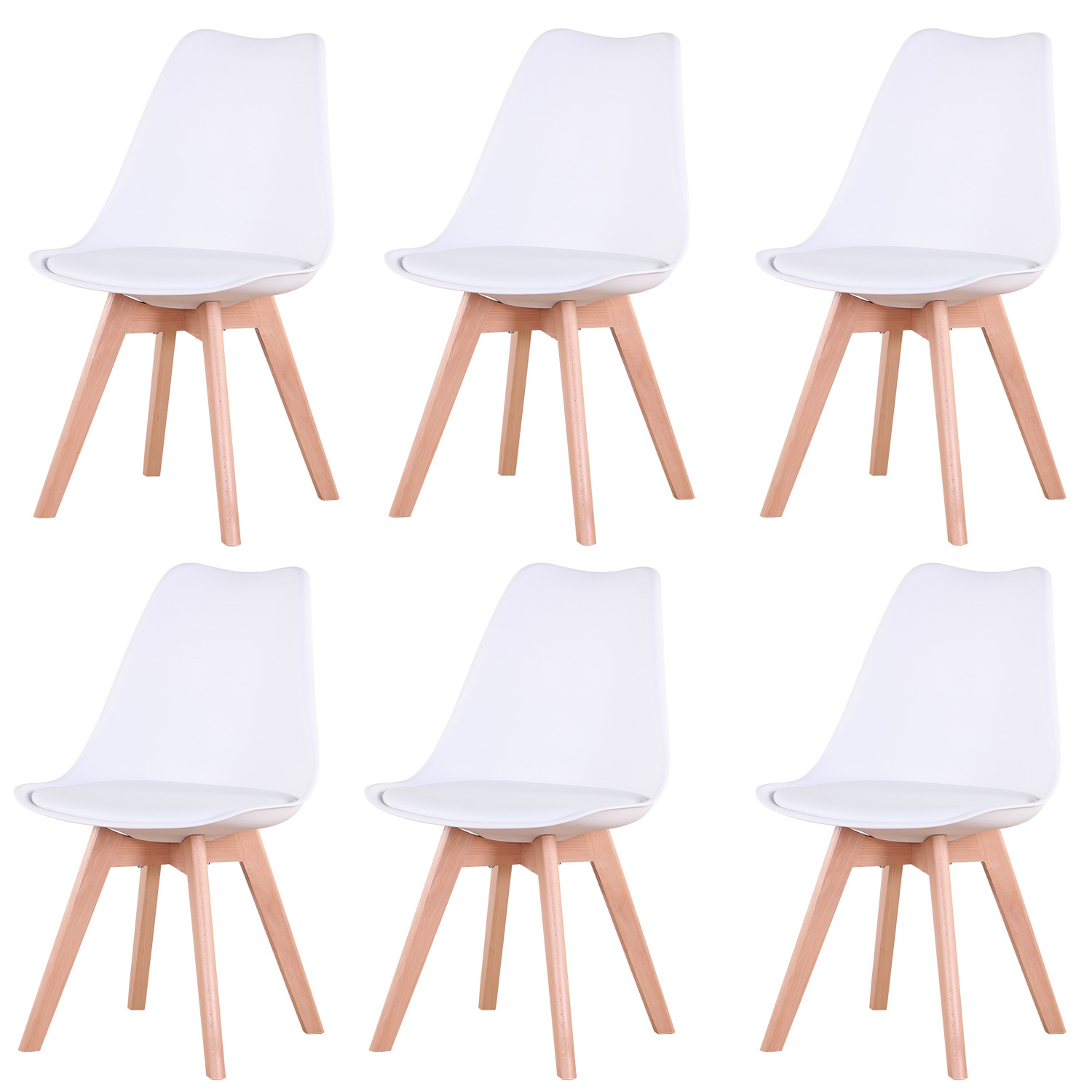 EGOONM 6Pcs/Set Modern Dining Chair Inspired Solid Wood Plastic Padded Seat w/ Cushion Retro Style Kitchen Chair for Dining Room