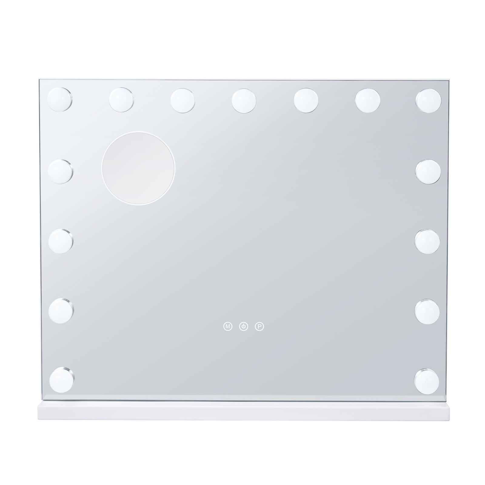 SucceBuy Espejo de tocador Hollywood con luces: 22,8 x 18,1 pulgadas, blanco, 15 bombillas regulables, 3 modos de color. Aumento desmontable 5X