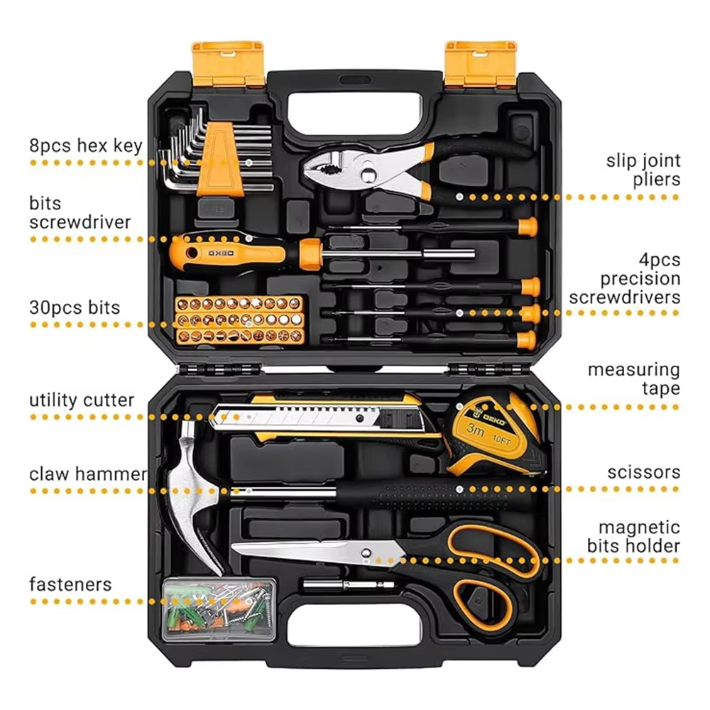 DEKO 62/100/228Pcs Hand Tool edc. Woodworking Multi Tools with Tool Box Include Socket Set Torque Wrench Hammer Knife
