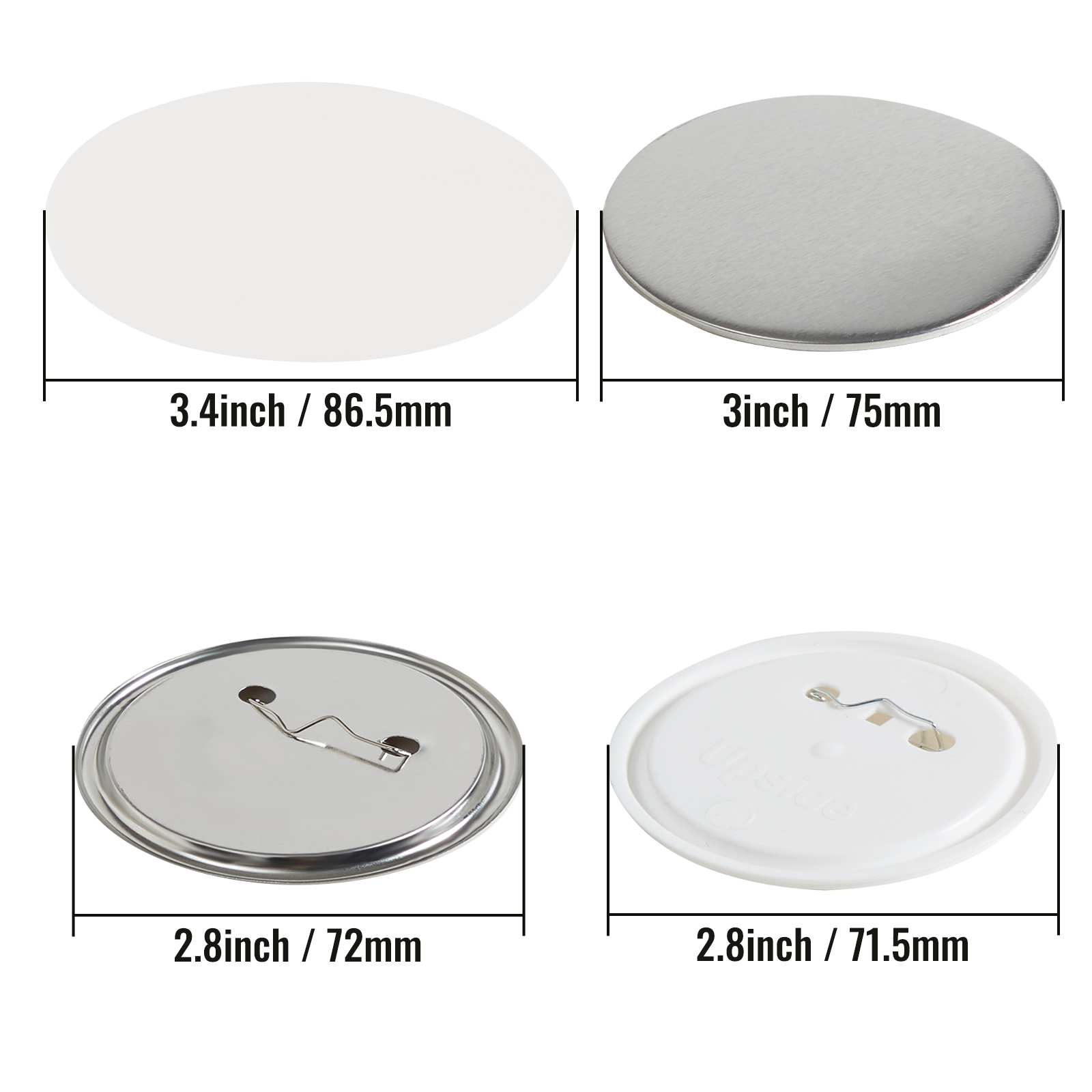 SucceBuy Pin Back Button Parts for DIY Button Maker_ Metal & Plastic Buttons with Clear Film & Blank Paper for Custom Badges