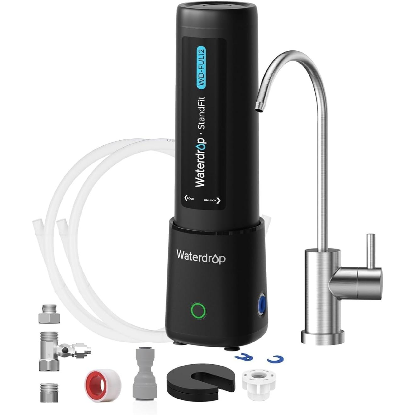 Waterdrop UL12B Sistema de Filtración de Agua Bajo el Fregadero con Grifo, No Requiere Perforación, Fácil Instalación, Reduce PFAS, Plomo, Cloro, Mal Sabor y Olor, 11000 Galones