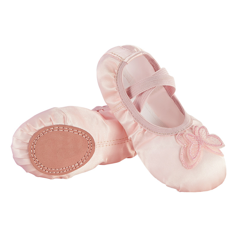 Zapatillas De Ballet De Satén Para Niñas Nude, Cuero Suela