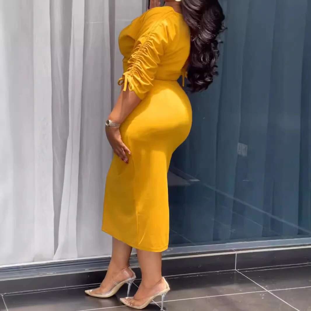 L-4XL Plus ropa vestidos mujeres batas verano otoño 3/4 manga estilo callejero Casual 3XL 4XL vestido Midi de talla grande de gran tamaño - details 3