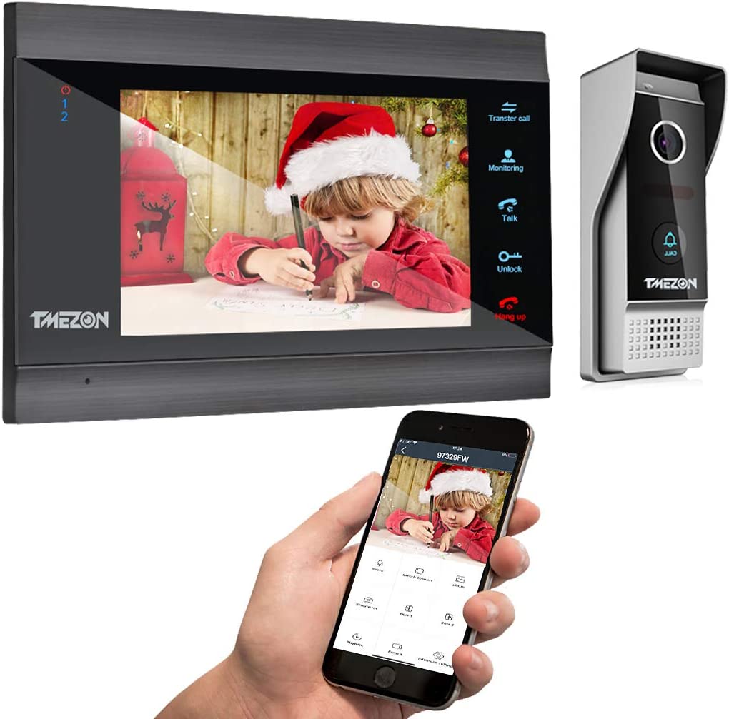 TMEZON Videoportero WiFi 2 Hilos,1080P IP Sistema de intercomunicación con  7 zoll Monitor de Pantalla táctil y Timbre con Cable,Desbloqueo por  aplicación/Tarjeta,Instantánea/Grabación,Tuya Smart
