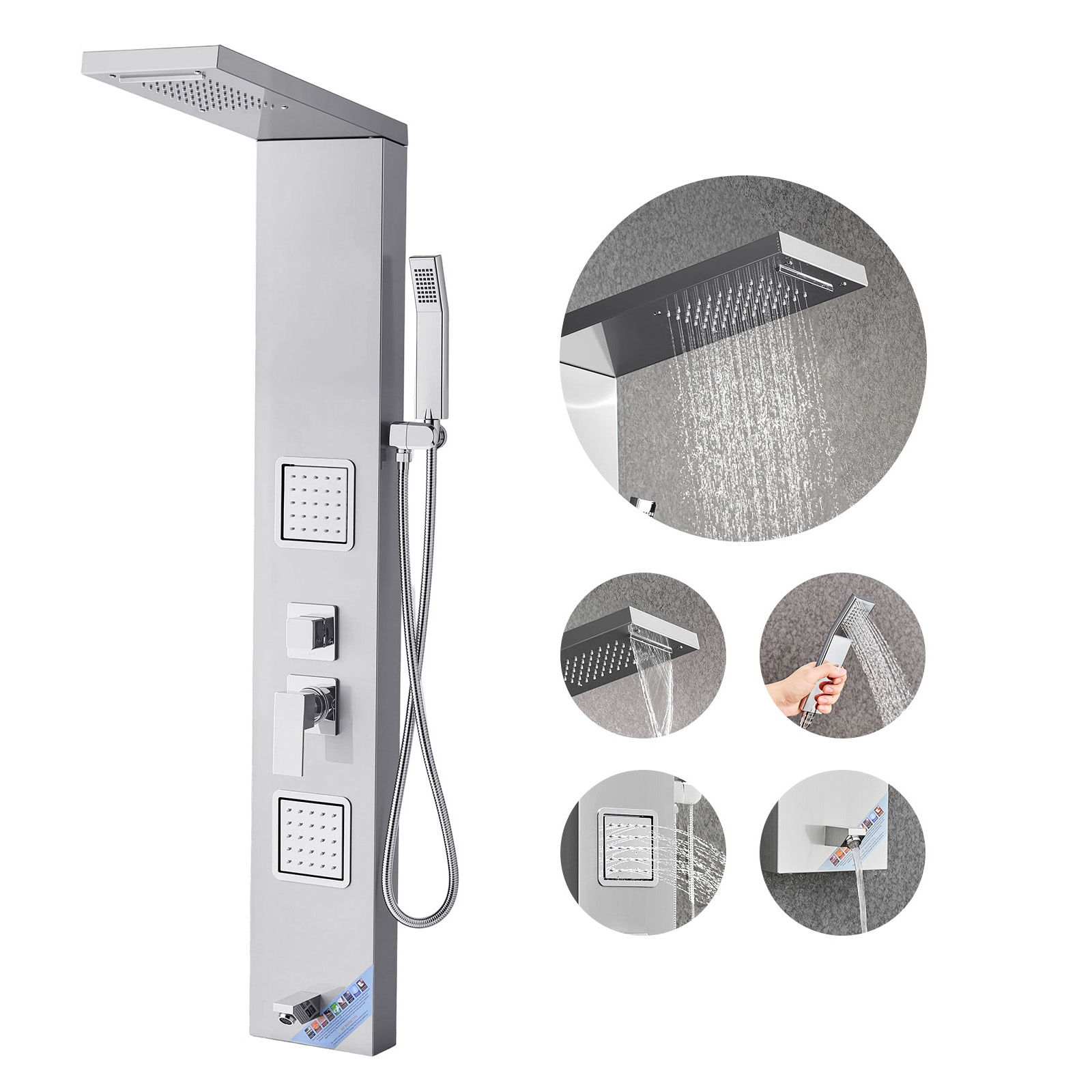 SucceBuy Sistema de panel de ducha de acero inoxidable con cabezal de lluvia y jets de masaje